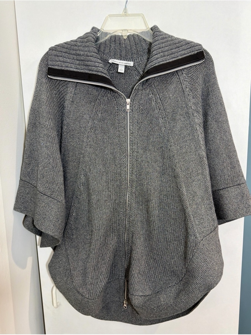 Cotton by Autumn Cashmere 100% Cotton Zip Up Poncho Sweater Charcoal Grey Small - Picture 3 of 13
